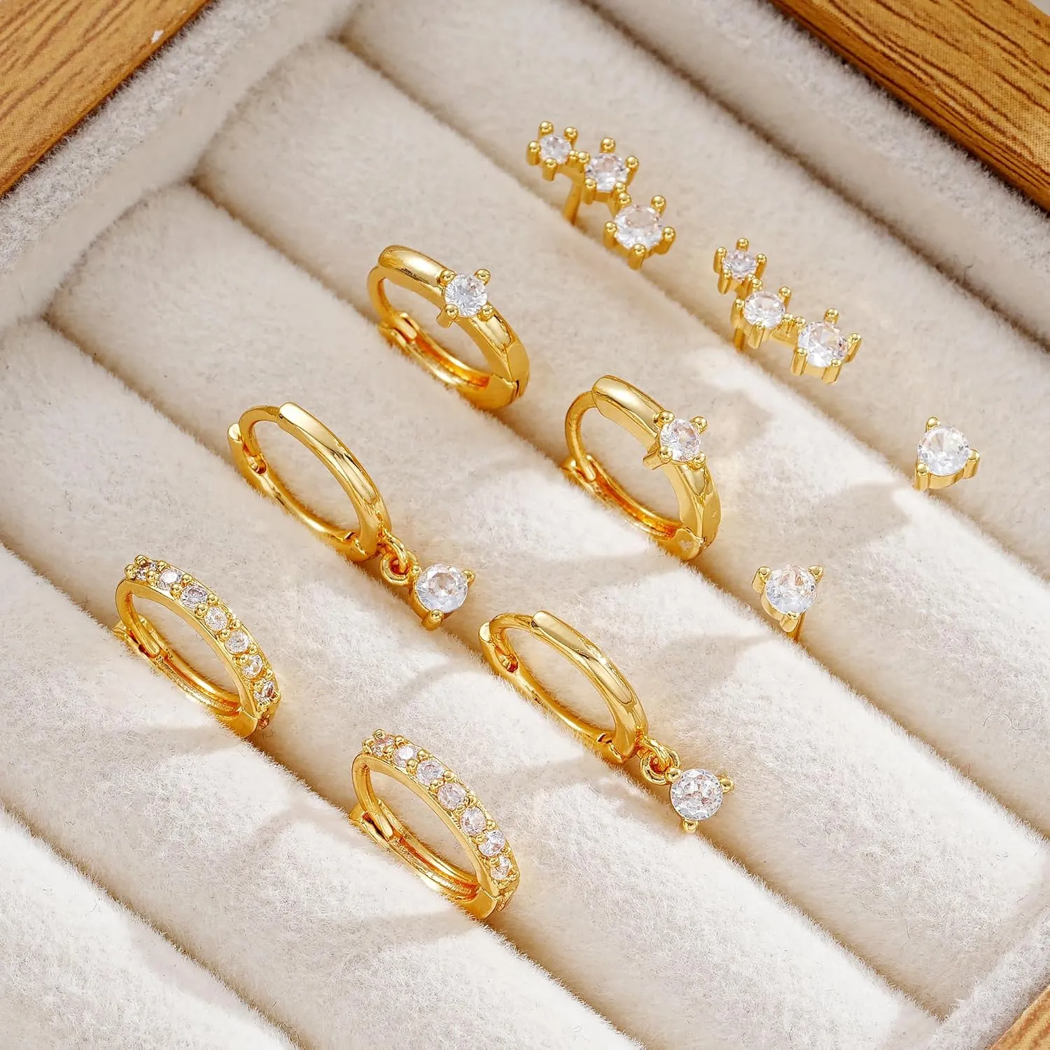 Gold Hoop Earrings Set for Women, Small 14K Gold Plated Huggie Earrings for Multiple Piercing, Dainty Earrings Set