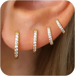 Gold Hoop Earrings Set for Women, Small 14K Gold Plated Huggie Earrings for Multiple Piercing, Dainty Earrings Set