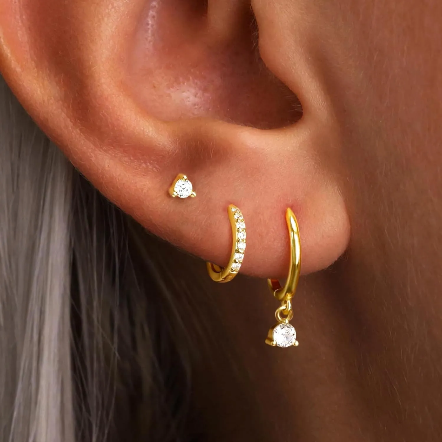 Gold Hoop Earrings Set for Women, Small 14K Gold Plated Huggie Earrings for Multiple Piercing, Dainty Earrings Set