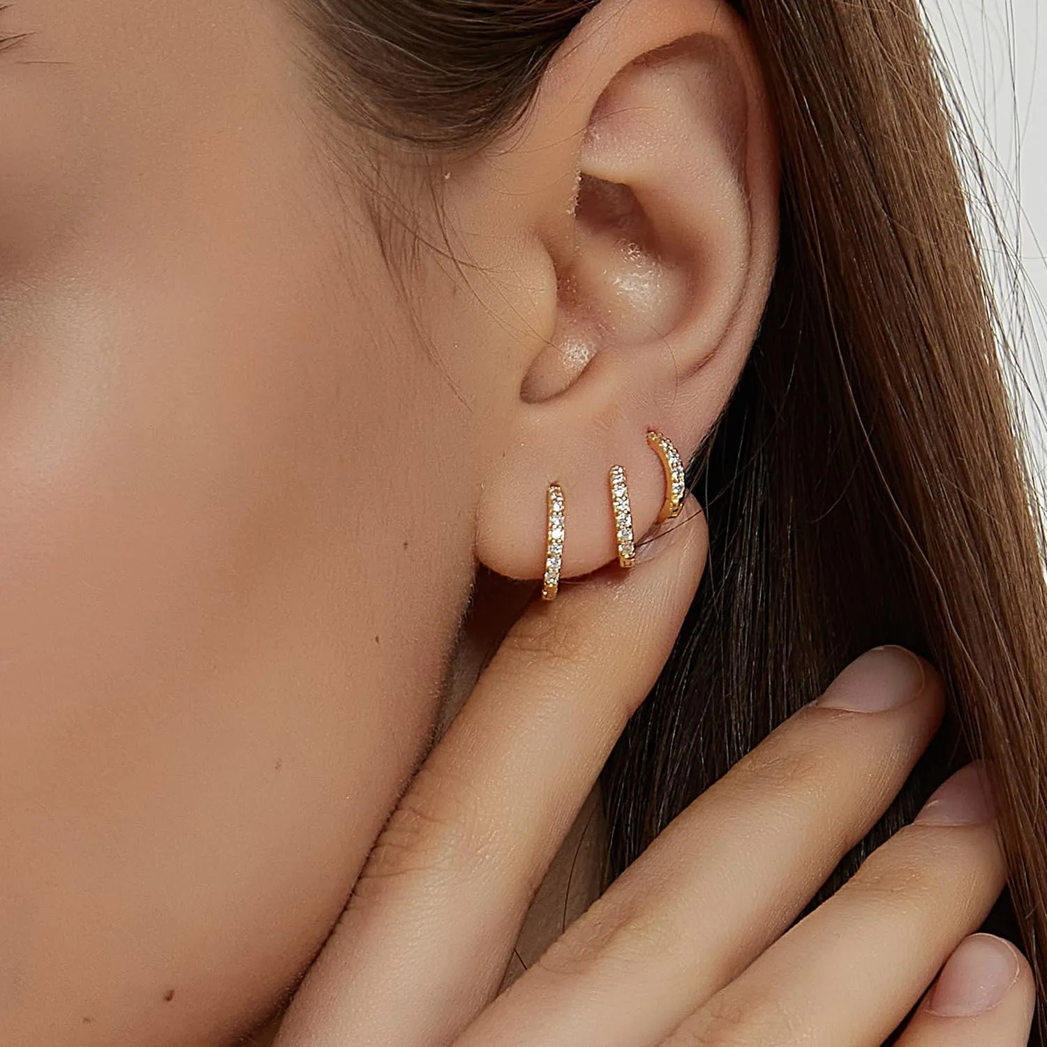 Gold Hoop Earrings Set for Women, Small 14K Gold Plated Huggie Earrings for Multiple Piercing, Dainty Earrings Set