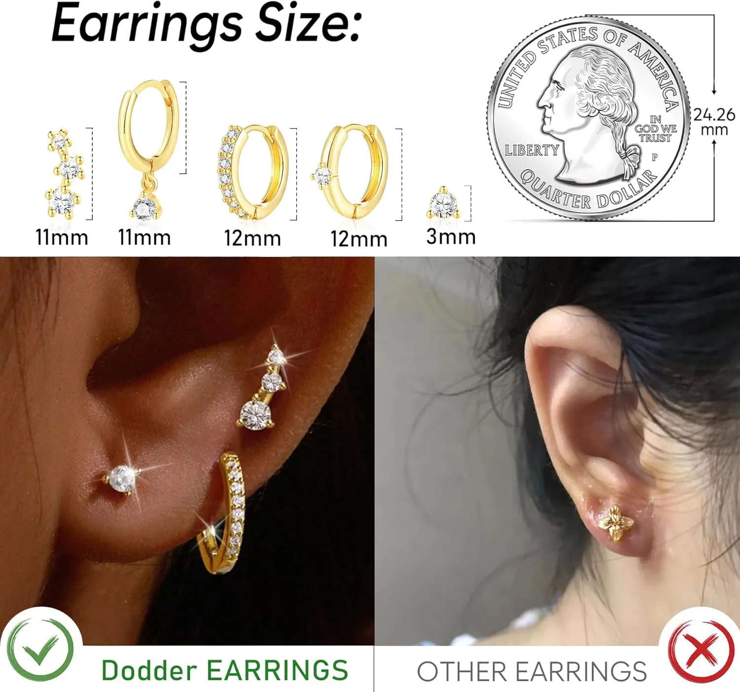 Gold Hoop Earrings Set for Women, Small 14K Gold Plated Huggie Earrings for Multiple Piercing, Dainty Earrings Set