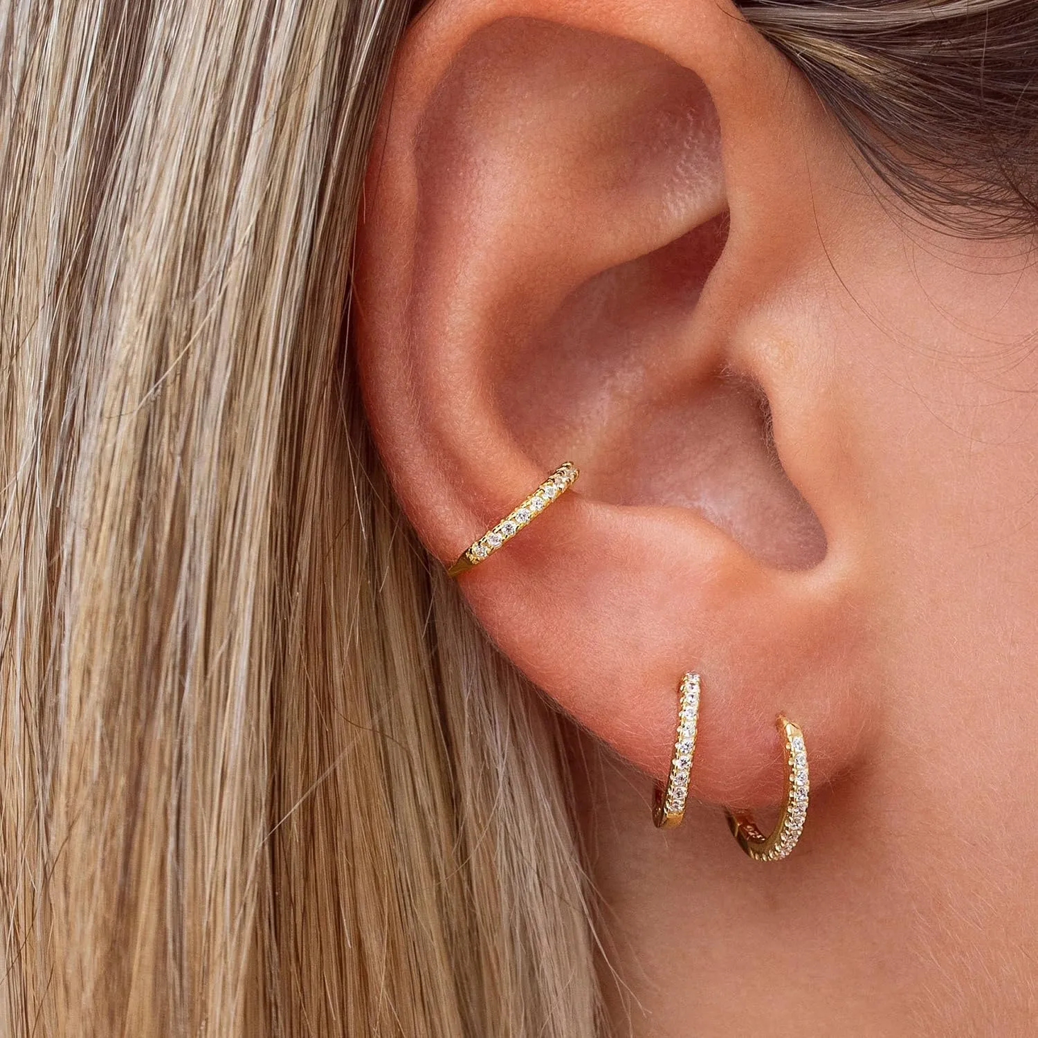 Gold Hoop Earrings Set for Women, Small 14K Gold Plated Huggie Earrings for Multiple Piercing, Dainty Earrings Set