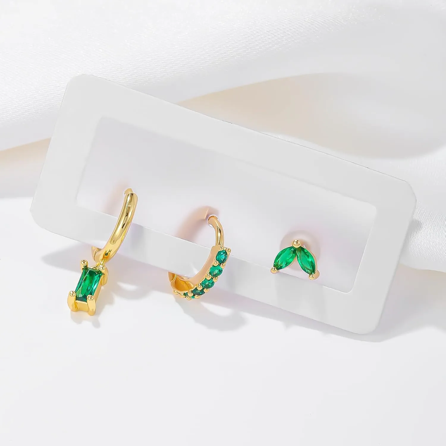 Gold Plated Earrings Dainty Earring Sets for Multiple Piercing Mini Huggie Dangle Hoop with CZ Green Lizard Asymmetrical Cartilage Studs for Women