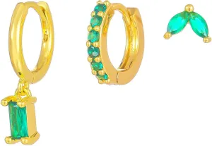 Gold Plated Earrings Dainty Earring Sets for Multiple Piercing Mini Huggie Dangle Hoop with CZ Green Lizard Asymmetrical Cartilage Studs for Women