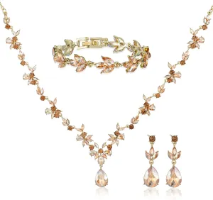 Gold Prom Jewelry Sets For Women Elegant Crystal Necklace Earrings Bracelet Bridal Wedding Jewelry Sets For Brides Bridesmaids Wedding Party Mother Wife Daughter Sister