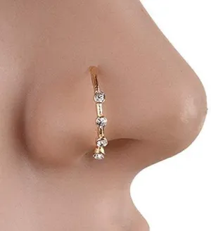 Gold Silver Plating Elegant Four CZ Clear Crystal Nose Ring Stud Hoop-Sparkly Crystal Nose Ring Cartilage Hoop (Gold)