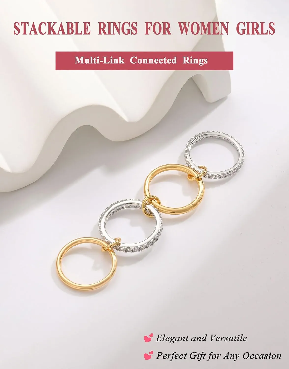 Gold Silver Rings for Women Non Tarnish 18K Gold Plated Stackable Rings Dainty Cubic Zirconia Statement Rings Wedding Band Thumb Ring Mixed Metals Stacking Rings Set Size 5-10 Jewelry Gifts