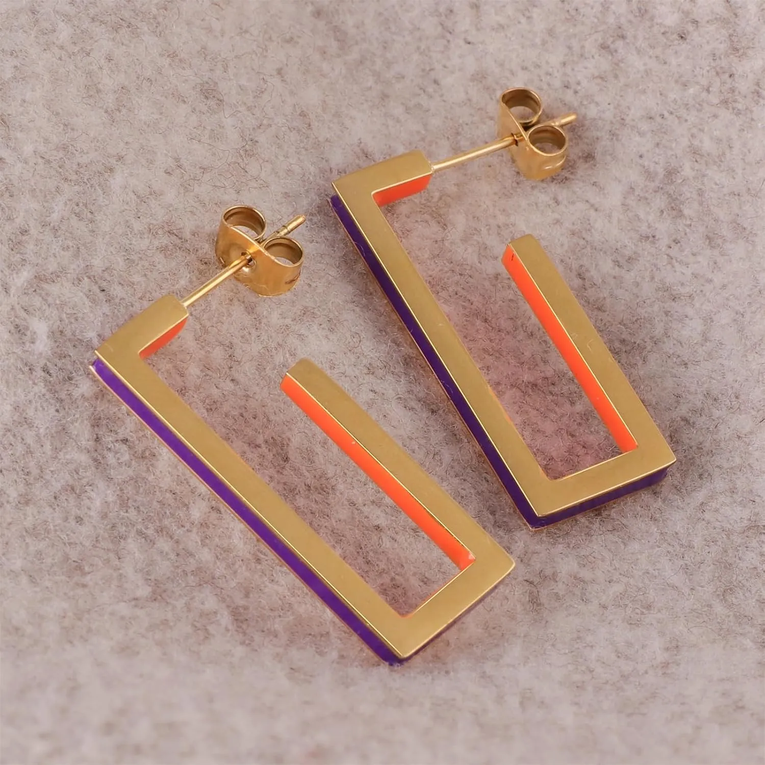 Gold Square Hoop Earrings for Women Trendy C Shaped Round Hoop Earrings 18K Gold Plated Stainless Steel Enamel Earrings Jewelry Gift