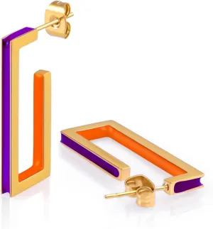 Gold Square Hoop Earrings for Women Trendy C Shaped Round Hoop Earrings 18K Gold Plated Stainless Steel Enamel Earrings Jewelry Gift
