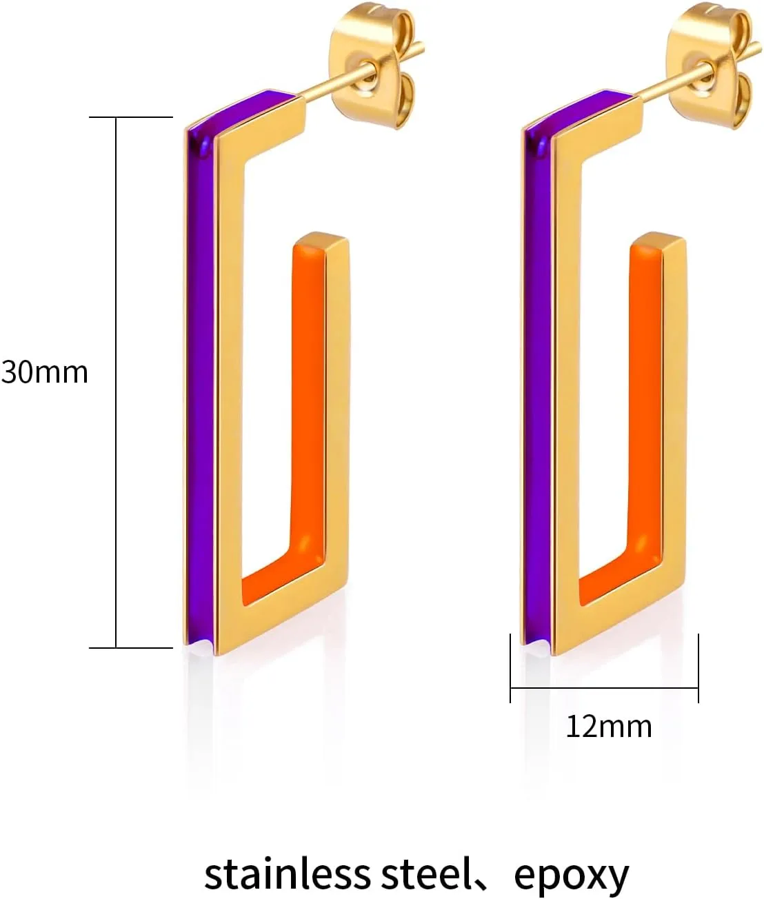 Gold Square Hoop Earrings for Women Trendy C Shaped Round Hoop Earrings 18K Gold Plated Stainless Steel Enamel Earrings Jewelry Gift