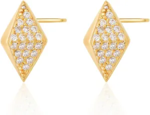 Gold Stud Earrings 18K Gold Plated 925 Silver 6A CZ Pyramid Hip-Hop Stud Minimalist Earring Hypoallergenic Everyday Jewelry Gifts for Women