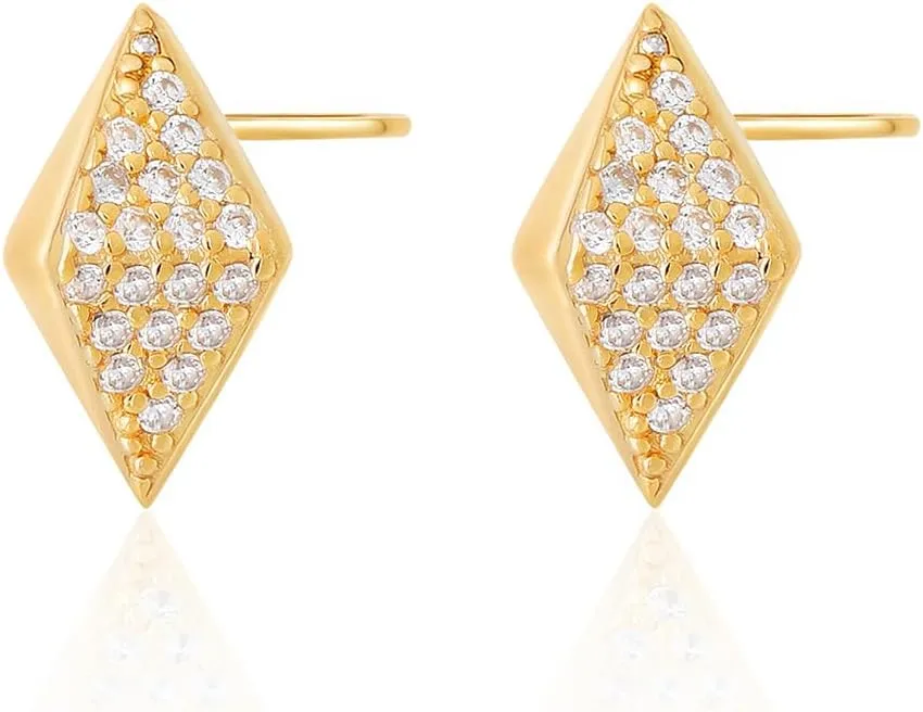 Gold Stud Earrings 18K Gold Plated 925 Silver 6A CZ Pyramid Hip-Hop Stud Minimalist Earring Hypoallergenic Everyday Jewelry Gifts for Women