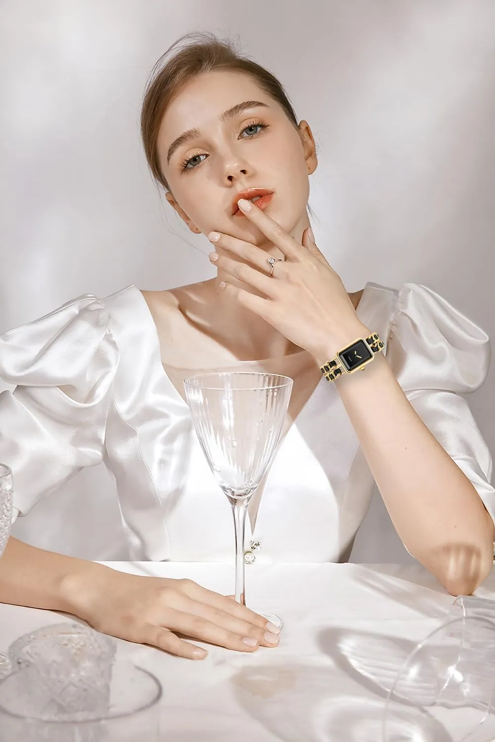 Gosasa Women's Elegant Dress Watch Chain Braid Band Fashion Square Bracelet Watches for Women Retro Minimalist Analog Quartz Waterproof Ladies Watch