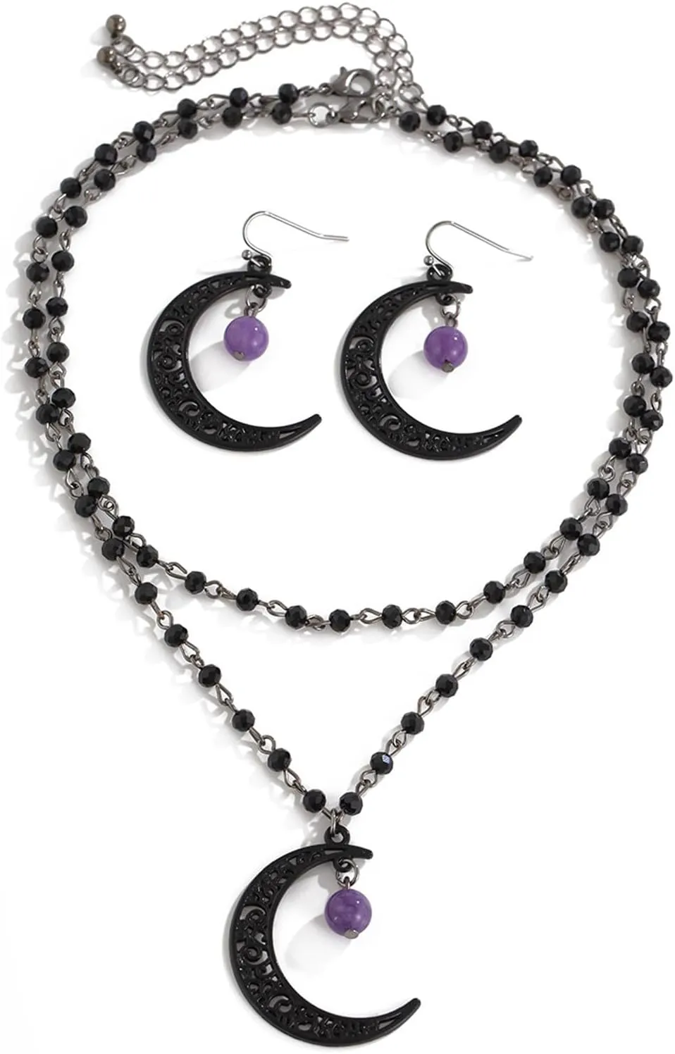 Gothic Blood Drops Necklaces Earrings for Women,Vintage Black Red Crystal Moon Teardrop Necklaces Earrings Set Punk Style Vampire Jewelry Set Goth Mystery Costume Accessories Halloween Prom