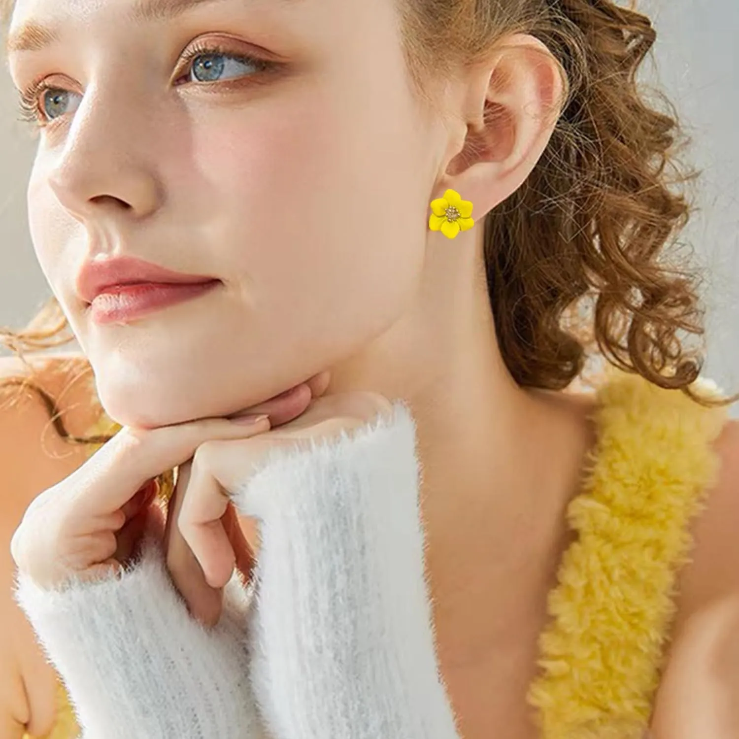 GPASTG Bohemian Tiny Daisy Flower Dangle Drop Earrings Boho Matte Painted Metal Floral Stud Earring For Women Lover and Friends