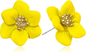 GPASTG Bohemian Tiny Daisy Flower Dangle Drop Earrings Boho Matte Painted Metal Floral Stud Earring For Women Lover and Friends