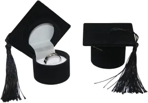 Graduation Cap Ring Box Doctoral Cap Shaped Ring Jewelry Storage Box Organizers For Proposal Engagement Wedding Anniversary Valentines (Black)