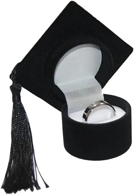 Graduation Cap Ring Box Doctoral Cap Shaped Ring Jewelry Storage Box Organizers For Proposal Engagement Wedding Anniversary Valentines (Black)