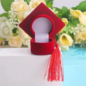 Graduation Cap Ring Box Doctoral Cap Shaped Ring Jewelry Storage Box Organizers For Proposal Engagement Wedding Anniversary Valentines (Red)