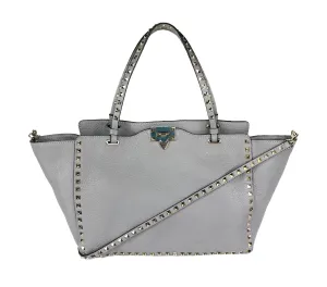Grainy Calfskin Rockstud Medium Tote Bag