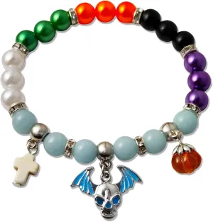 Halloween Skull Stretch Bracelet Funny Cross Pumpkin Luminous Wings Animals Glow in the Dark Elastic Beads Bracelet Birthday Party Decor Jewelry for Women