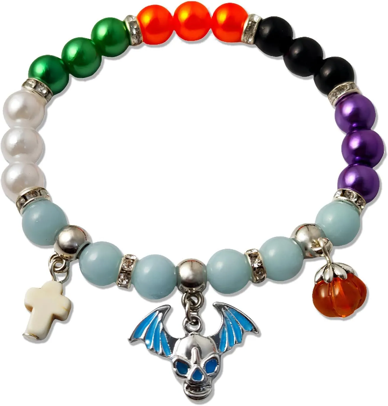 Halloween Skull Stretch Bracelet Funny Cross Pumpkin Luminous Wings Animals Glow in the Dark Elastic Beads Bracelet Birthday Party Decor Jewelry for Women