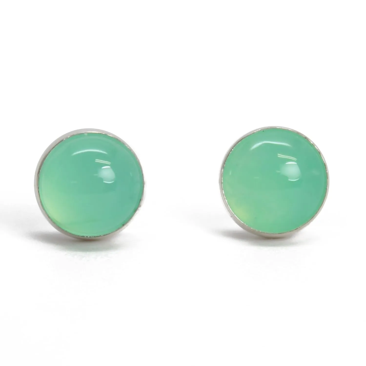 Handmade 6mm Chrysoprase Stud Earrings for Women and Girls, Round Bezel 925 Sterling Silver (chrysoprase)