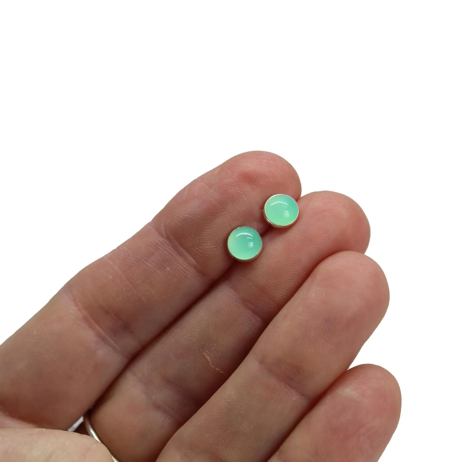 Handmade 6mm Chrysoprase Stud Earrings for Women and Girls, Round Bezel 925 Sterling Silver (chrysoprase)