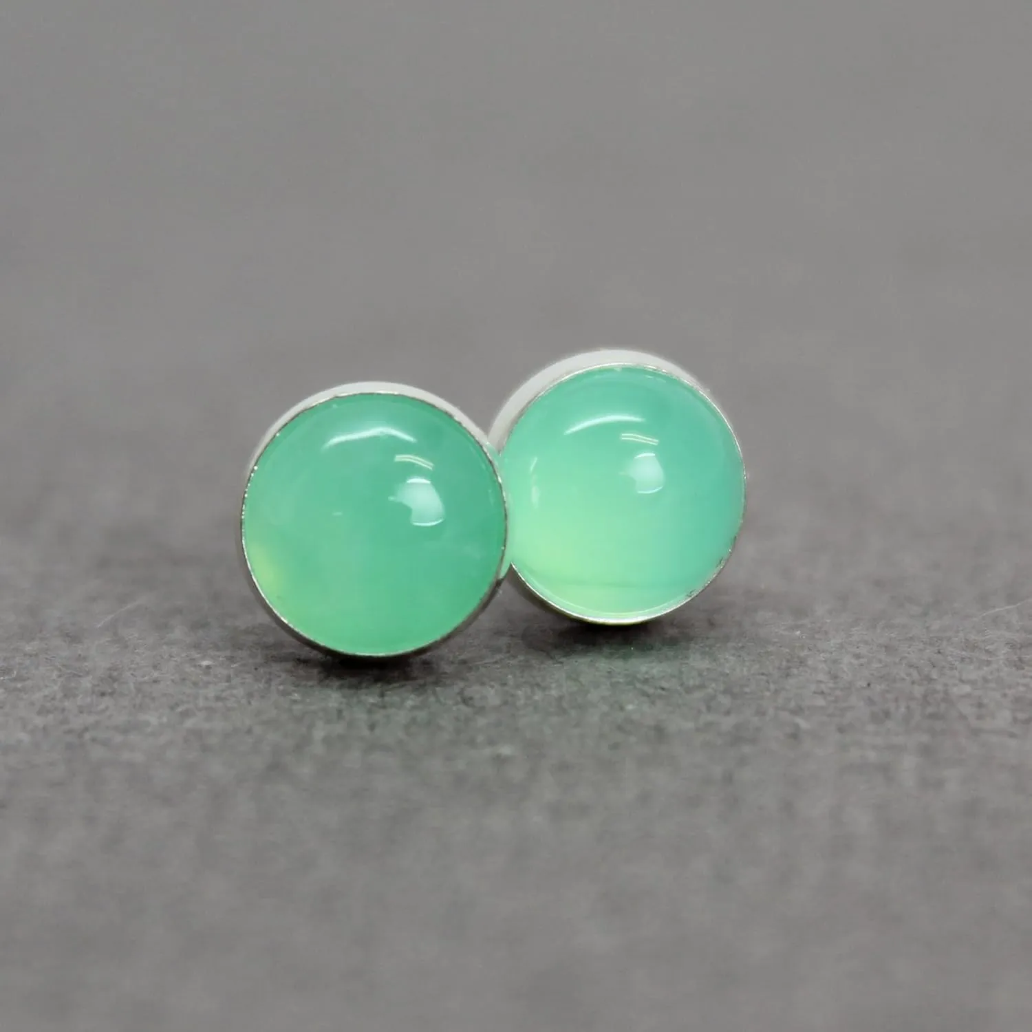 Handmade 6mm Chrysoprase Stud Earrings for Women and Girls, Round Bezel 925 Sterling Silver (chrysoprase)
