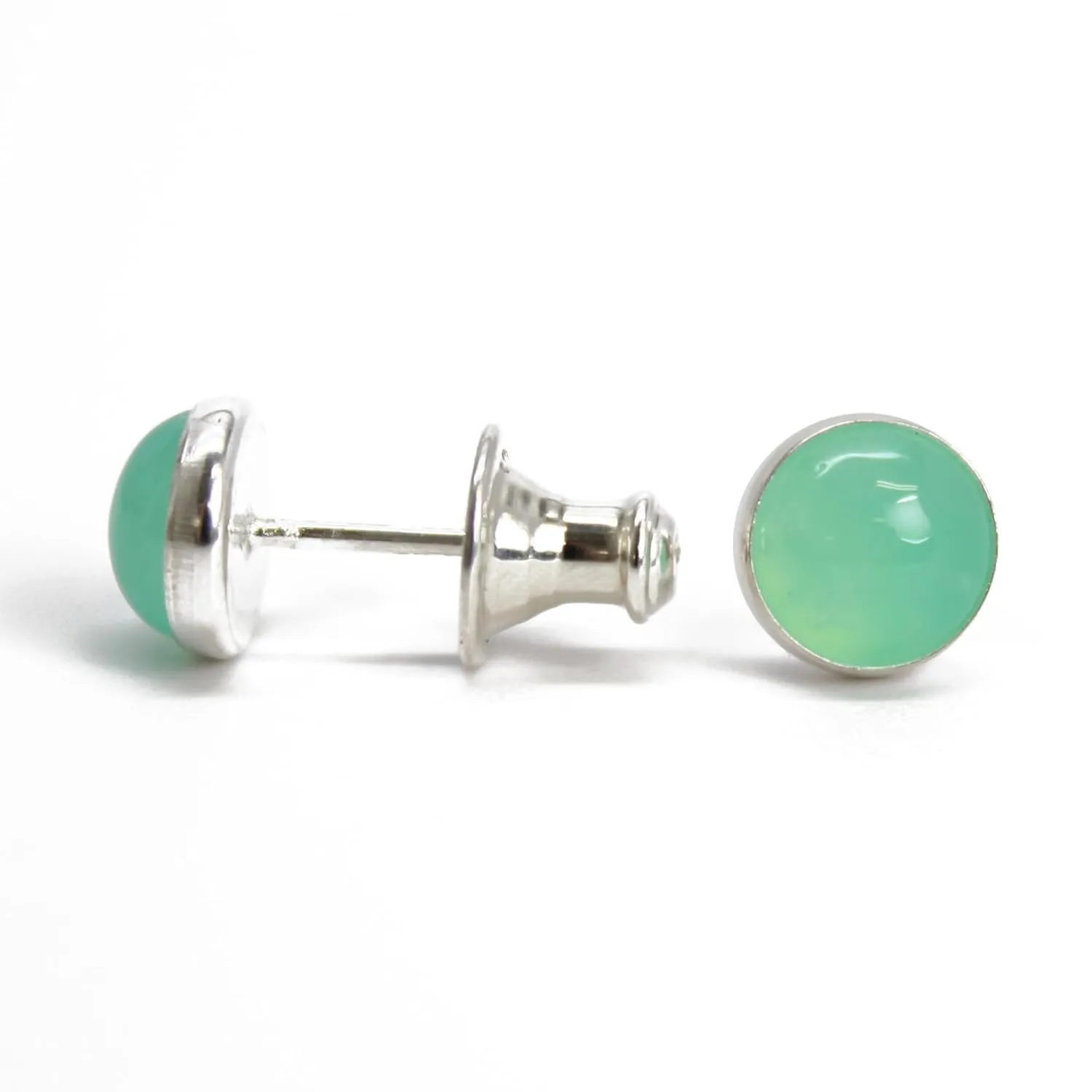 Handmade 6mm Chrysoprase Stud Earrings for Women and Girls, Round Bezel 925 Sterling Silver (chrysoprase)