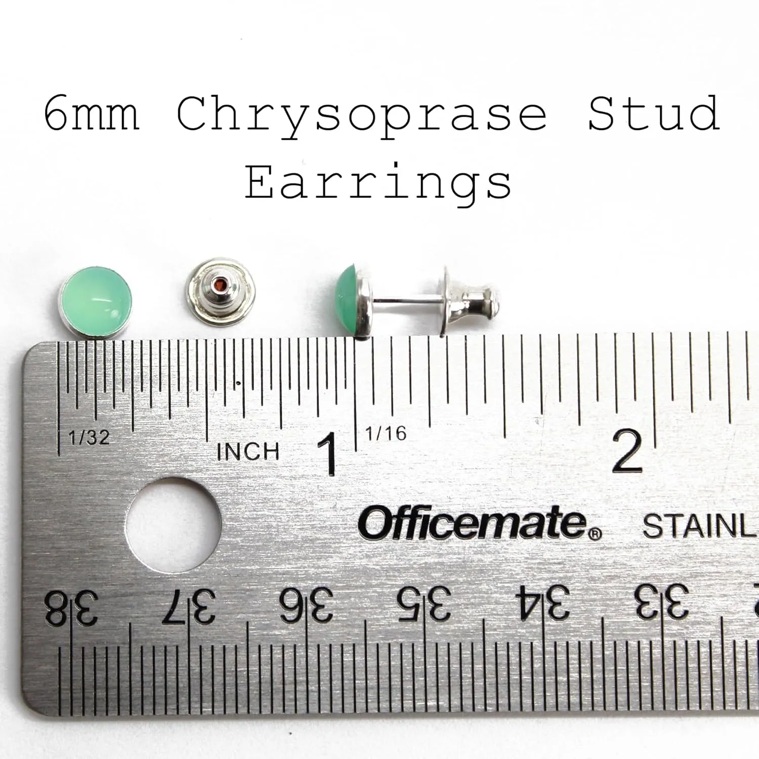 Handmade 6mm Chrysoprase Stud Earrings for Women and Girls, Round Bezel 925 Sterling Silver (chrysoprase)