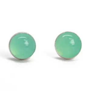 Handmade 6mm Chrysoprase Stud Earrings for Women and Girls, Round Bezel 925 Sterling Silver (chrysoprase)
