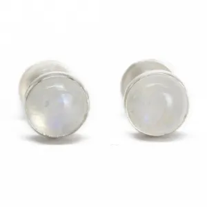 Handmade 6mm Moonstone Stud Earrings for Women and Girls, Round Bezel 925 Sterling Silver (moonstone)