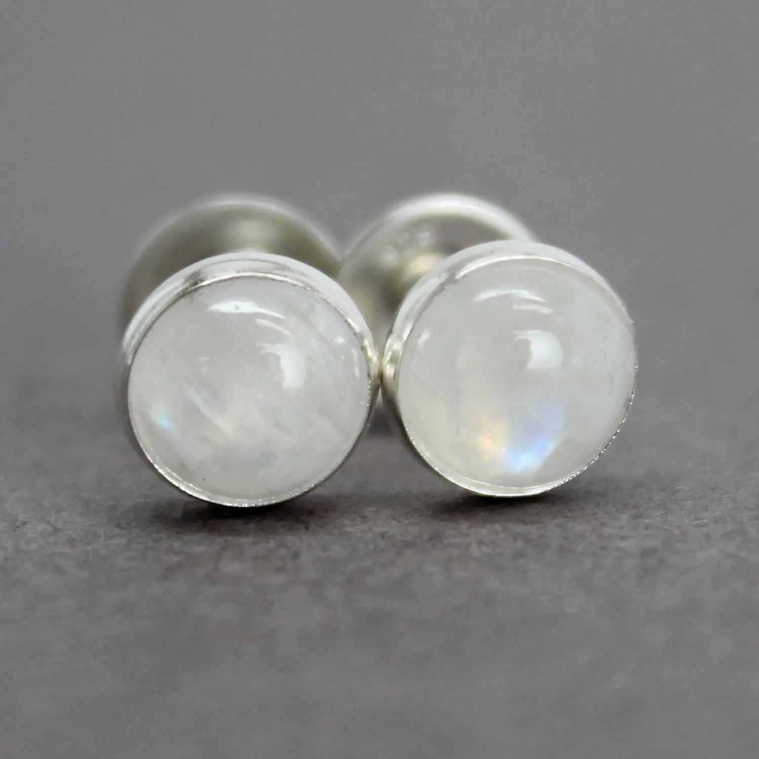 Handmade 6mm Moonstone Stud Earrings for Women and Girls, Round Bezel 925 Sterling Silver (moonstone)