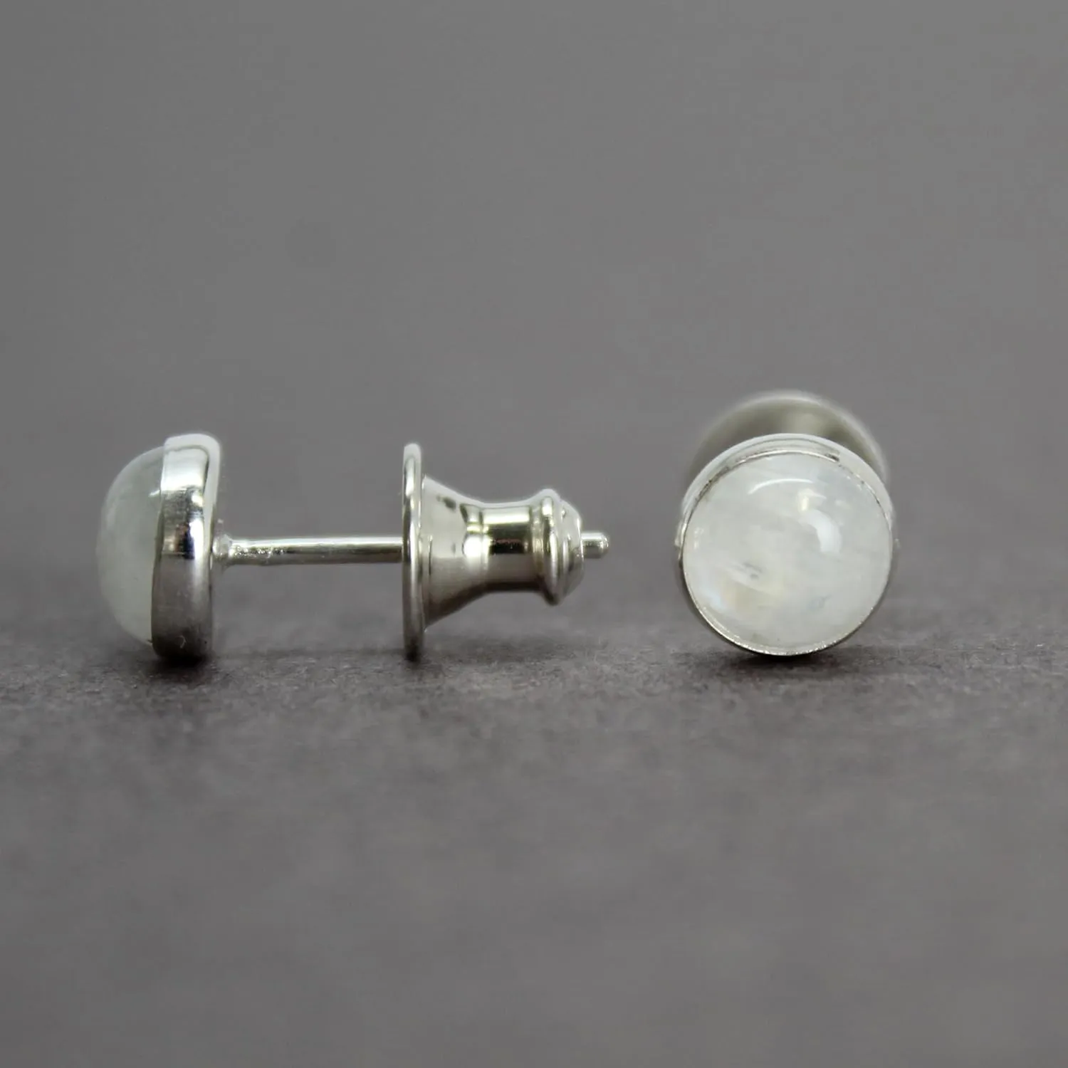 Handmade 6mm Moonstone Stud Earrings for Women and Girls, Round Bezel 925 Sterling Silver (moonstone)