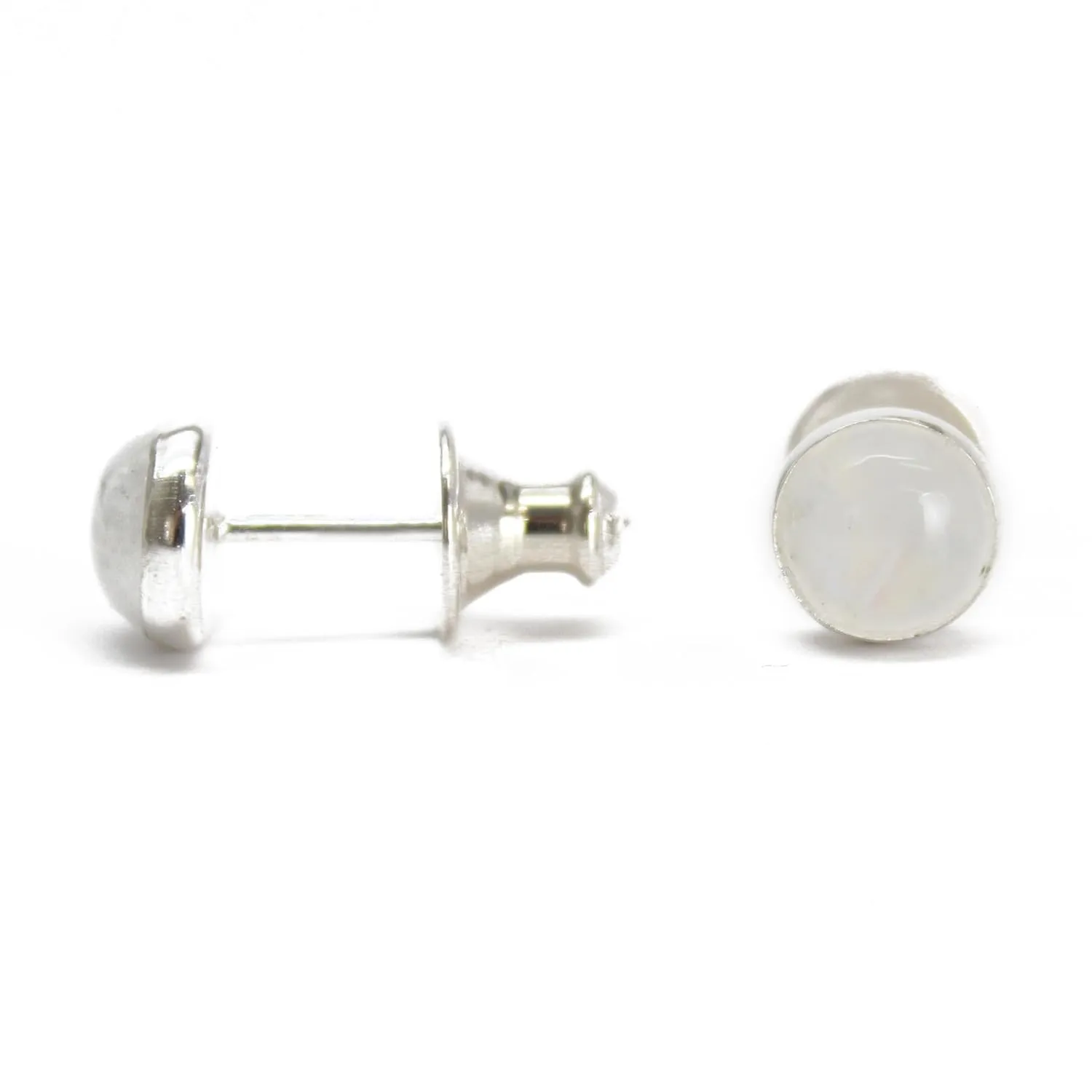 Handmade 6mm Moonstone Stud Earrings for Women and Girls, Round Bezel 925 Sterling Silver (moonstone)