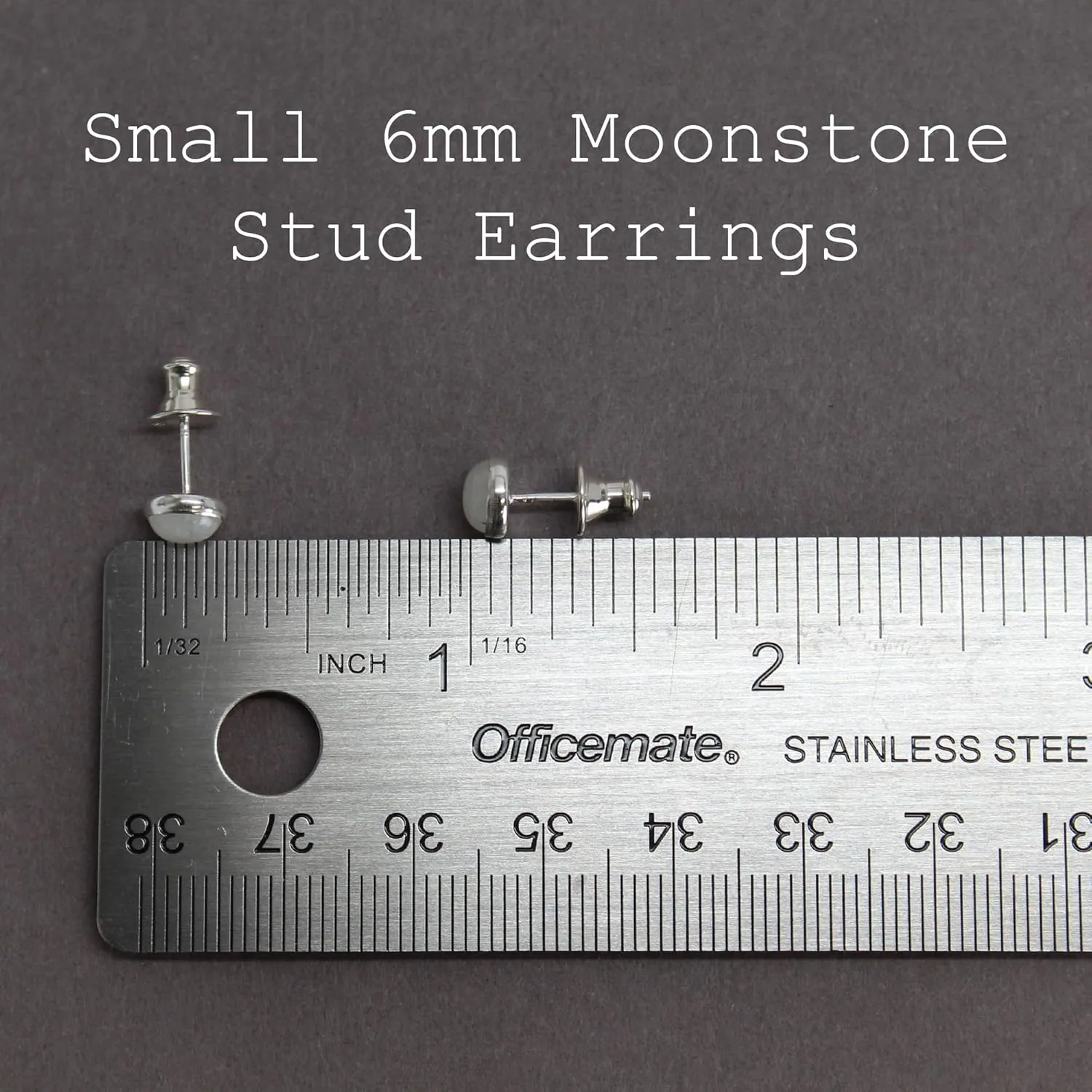 Handmade 6mm Moonstone Stud Earrings for Women and Girls, Round Bezel 925 Sterling Silver (moonstone)