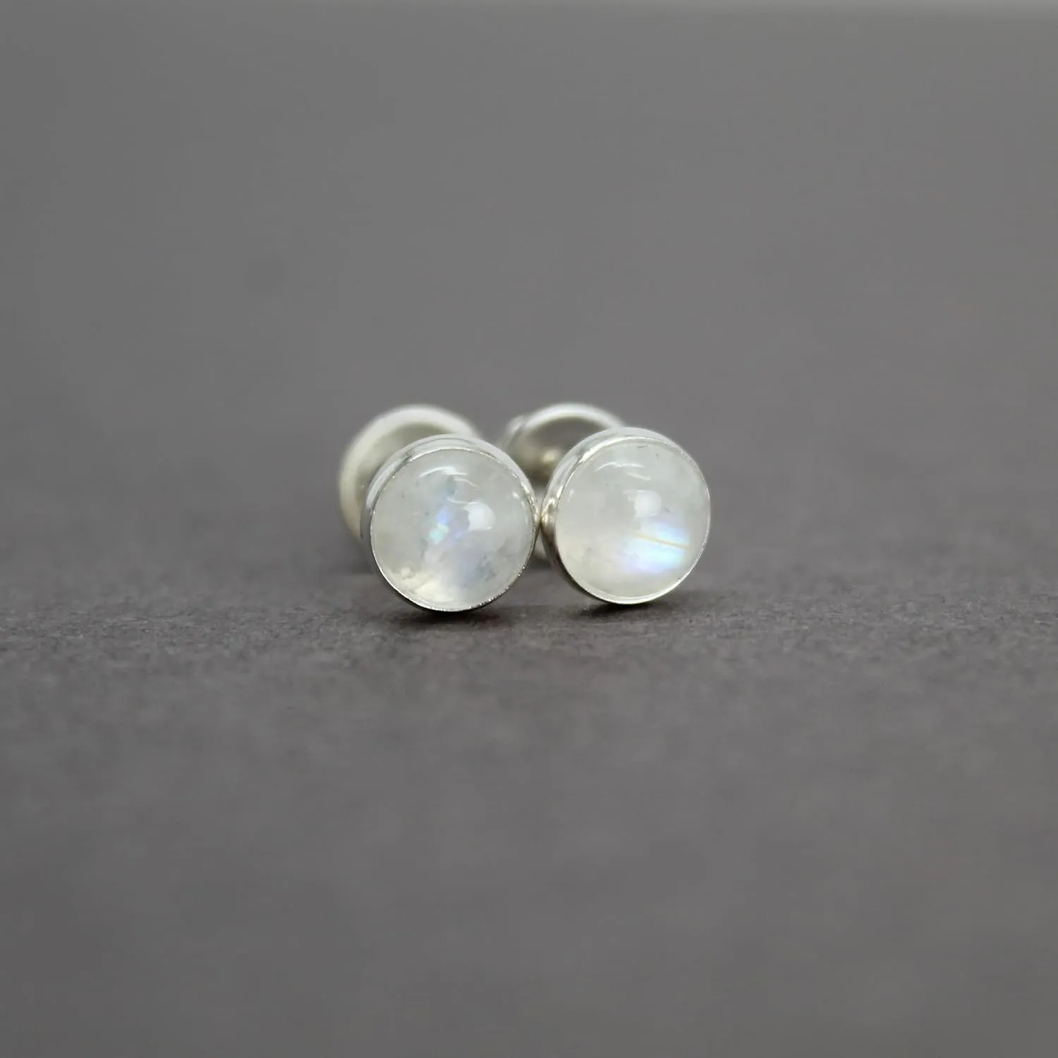 Handmade 6mm Moonstone Stud Earrings for Women and Girls, Round Bezel 925 Sterling Silver (moonstone)