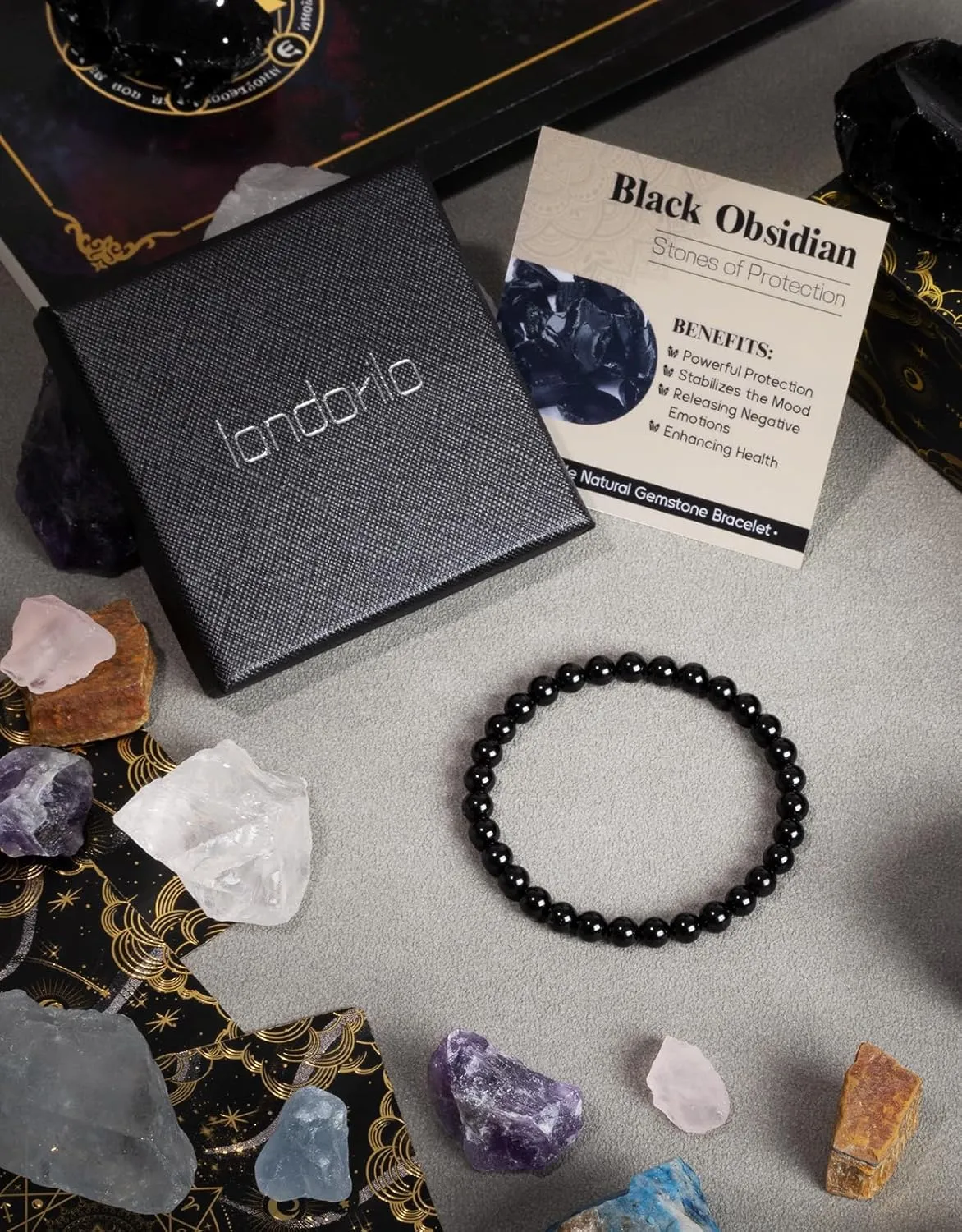 Handmade Natural Stone Beaded Stretch Bracelets,Healing Crystals Protection Bracelet,Spiritual Jewelry Gifts for Women & Men,Replacement Beads Included