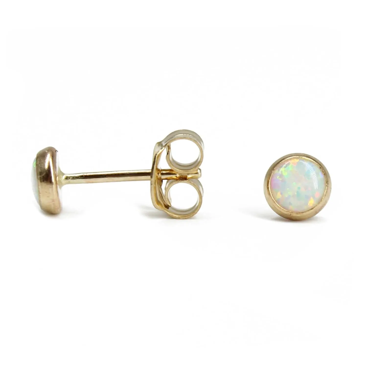 Handmade Tiny Opal Stud Earrings, Simulated, 3mm in Yellow Gold Fill