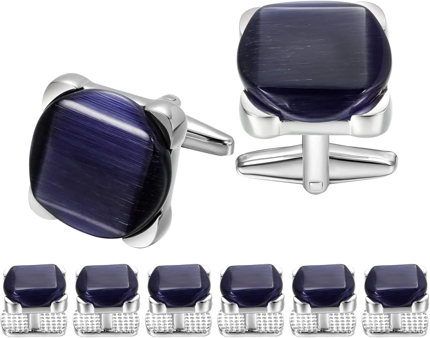HAWSON Cat Eyes Cufflinks for Men, Cufflinks with Shirt Studs for Groom, Tuxedo Shirt Studs Cufflinks, Mens Formal Kit Business Wedding Accessories