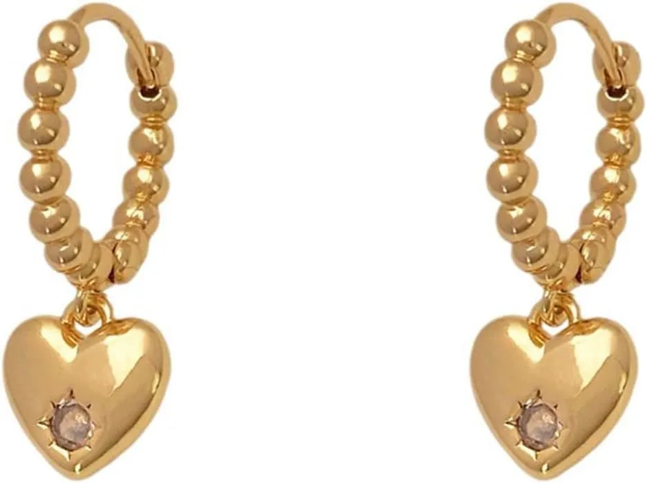 Heart Dangle Bead Beaded Hoop Earrings for Women Minimalist Love Shape Hearts Huggie Hoops Earrings Round Beads Dangling Drop Charm Earrings