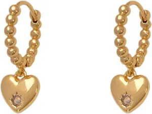 Heart Dangle Bead Beaded Hoop Earrings for Women Minimalist Love Shape Hearts Huggie Hoops Earrings Round Beads Dangling Drop Charm Earrings