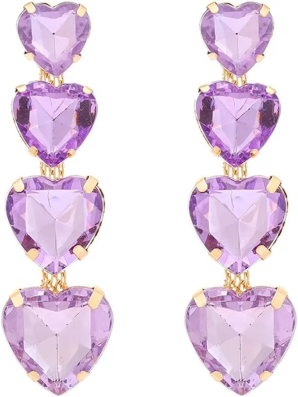 Heart Rhinestone Statement Earrings Heart Crystal Drop Dangle Earrings for Women Valentine's Day Love Wedding Party Gifts