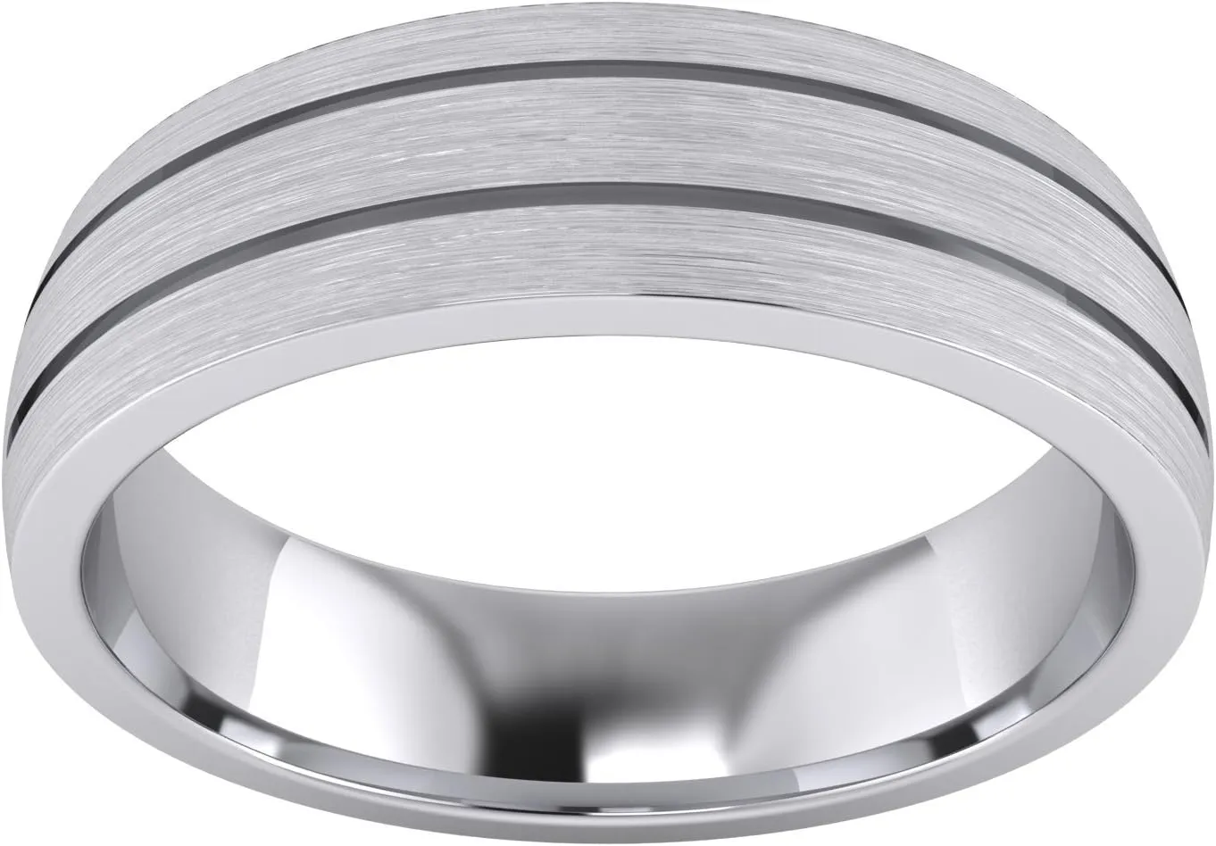 Heavy Solid Sterling Silver 6mm Unisex Wedding Band Comfort Fit Domed Ring Two Grooves Brushed Surface