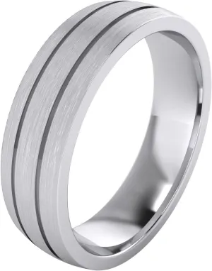 Heavy Solid Sterling Silver 6mm Unisex Wedding Band Comfort Fit Domed Ring Two Grooves Brushed Surface