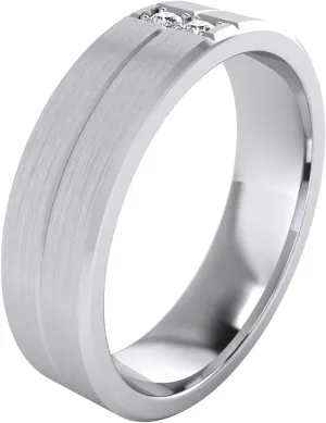 Heavy Sterling Silver 6mm Unisex Wedding Band Simulated Diamonds Ring Comfort Fit Grooved Brushed Bevelled Edges