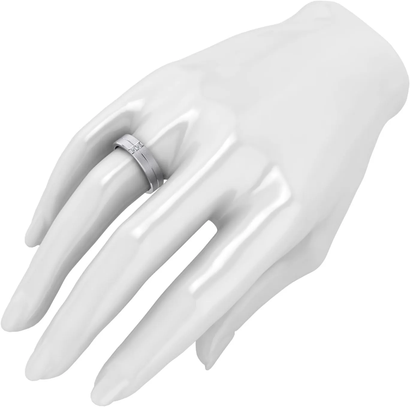 Heavy Sterling Silver 6mm Unisex Wedding Band Simulated Diamonds Ring Comfort Fit Grooved Brushed Bevelled Edges