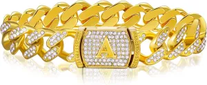 HELLOICE Gold Cuban Bracelet Initial Iced Out Bracelet for Men 8" Letter Bracelet Cubic Zirconia Bracelet Hip Hop Mens Jewelry
