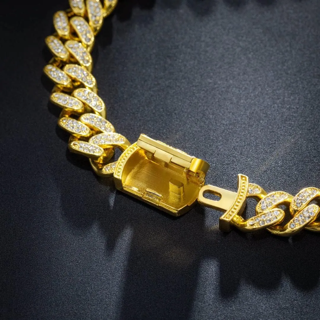 HELLOICE Gold Cuban Bracelet Initial Iced Out Bracelet for Men 8" Letter Bracelet Cubic Zirconia Bracelet Hip Hop Mens Jewelry